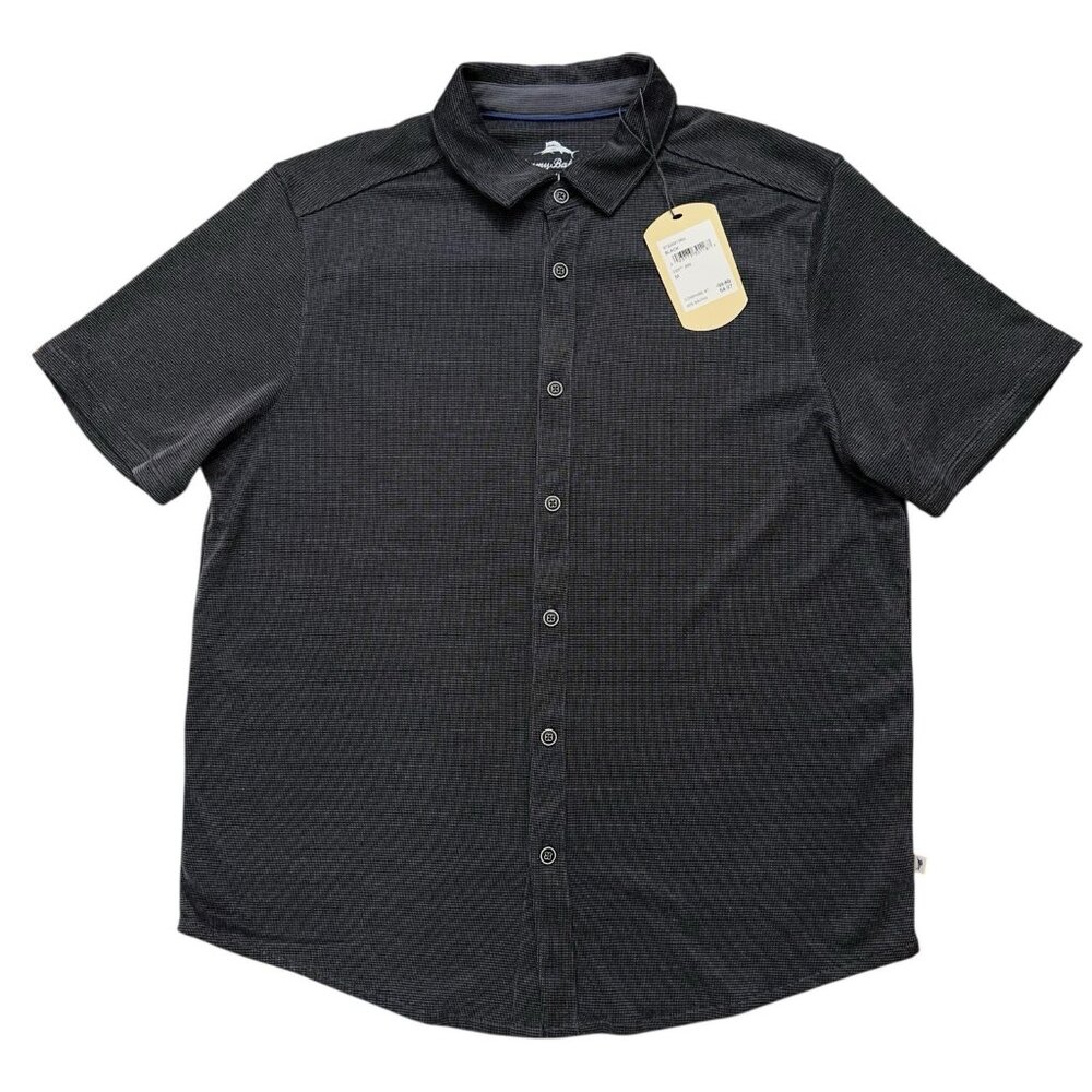 Tommy Bahama Shirt Mens M Shoreview Short Sleeve Tencel Modal Charcoal Gray NEW